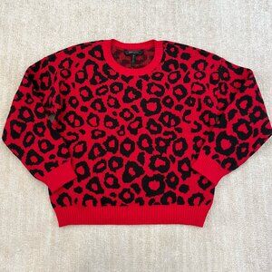 Revolve BCBG Max Azria Colorful Animal Print Cotton Crewneck Sweater S Red